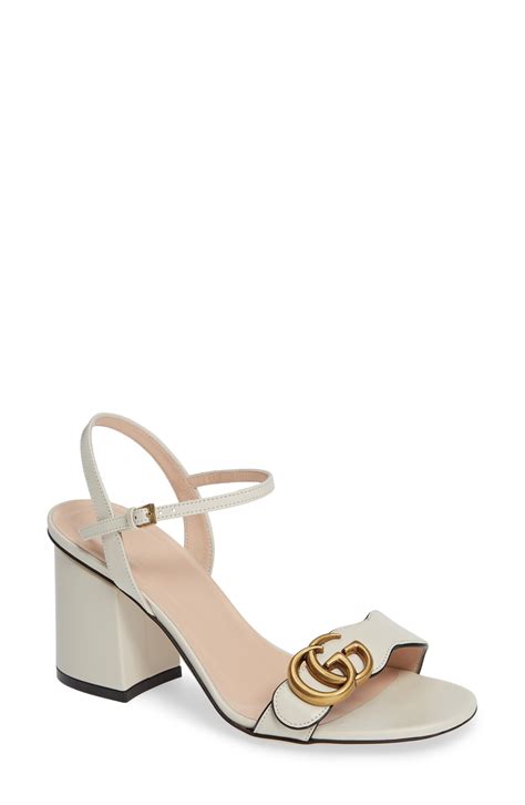 gucci heeled sandals white|gucci marmont block heel sandals.